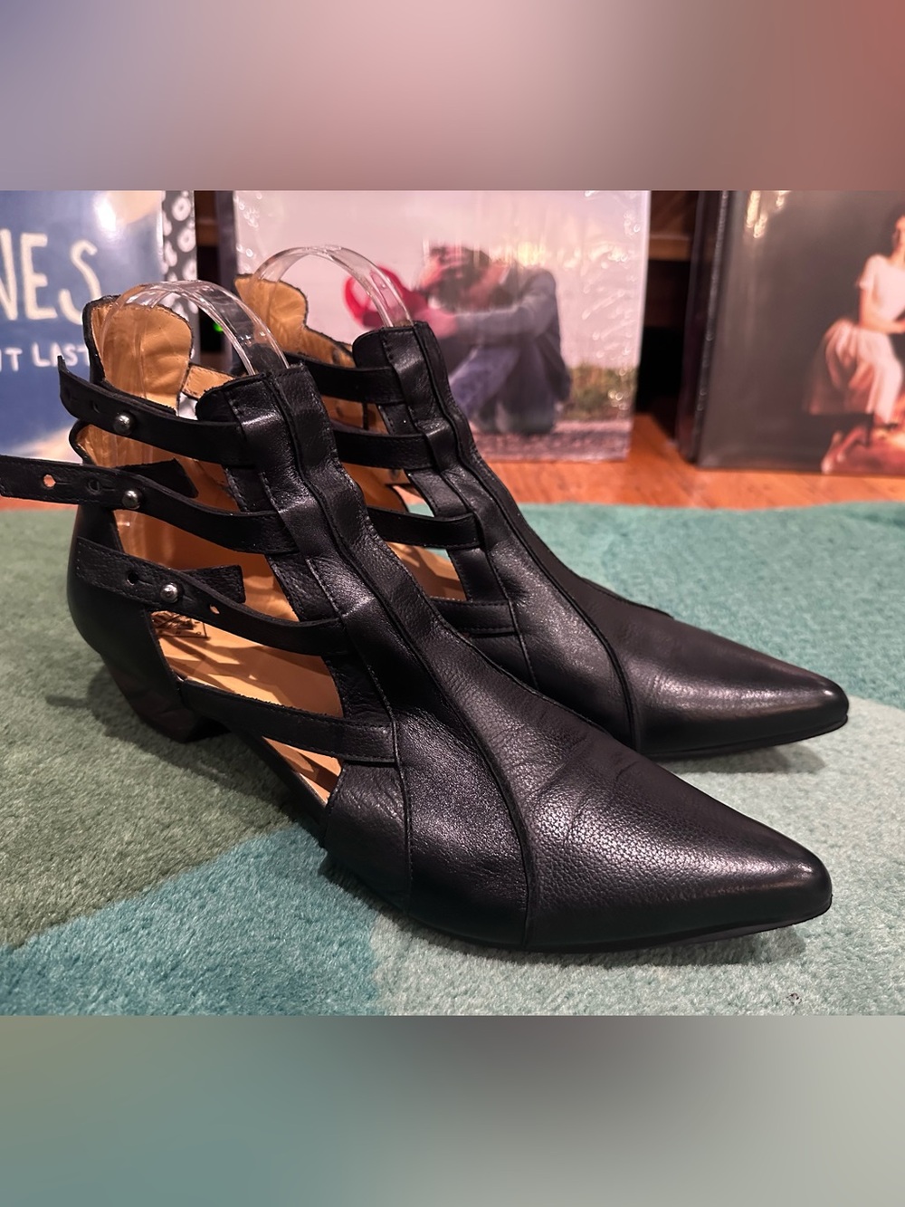 Fluevog EXCELLENT Truth Bekkie black leather strappy cutout booties-9.5 (fits 9)